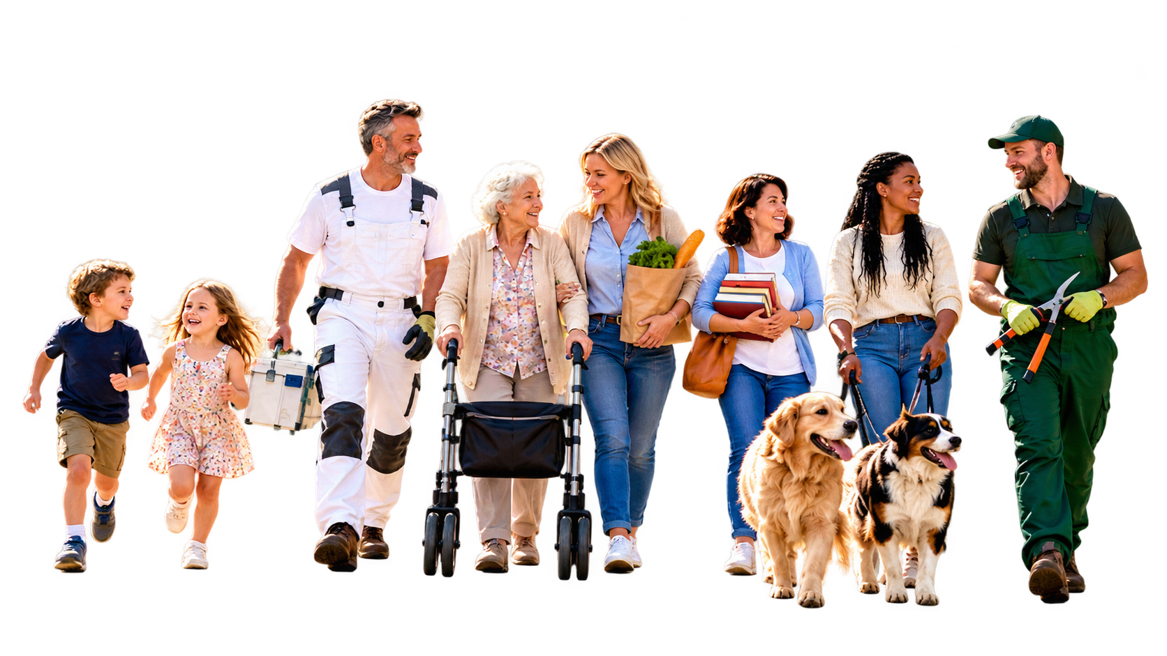 Gruppe verschiedener Locals für Alltagshilfe, Handwerk, Garten, Betreuung und Tierbetreuung